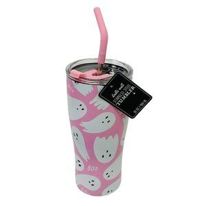 Wellness Double Wall Steel Pink Tumbler Straw 30oz Halloween Boo Ghosts